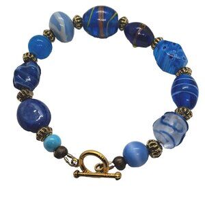 Handmade Art Glass Bead Bracelet 8-3/4"
